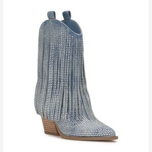 Jessica Simpson Women's Paredisa Fringe Bootie in Denim Blue | Size 10